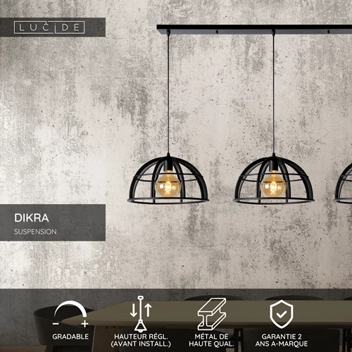 Lucide DIKRA - Suspension - Ø 40 cm - 3xE27 - Noir - USP